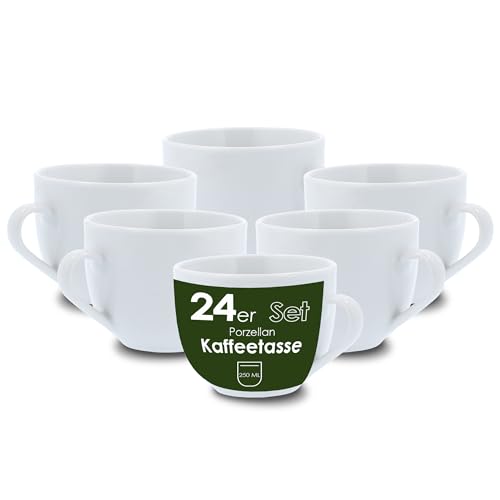 Level One 24 Stück Kaffeetasse 250ml aus hochwertigem Porzellan, Kaffeetasse in weiß, Kaffeebecher mit Henkel, Spülmaschinen- & Mikrowellengeeignet von Level One