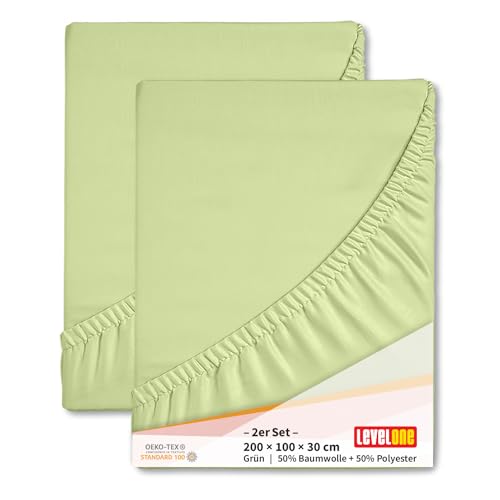 Level One Spannbettlaken 2er Set 100x200cm Spannbetttuch Bettlaken mit Gummispannung, Matratzenhöhe bis 25 cm, 50% Baumwolle 50% Polyester Jersey, Farbe Grün Level One Spannbettlaken 2er Set 100x200cm Spannbetttuch Bettlaken mit Gummispannung, Matratzenhöhe bis 25 cm, 50% Baumwolle 50% Polyester Jersey, Farbe Grün von Level One