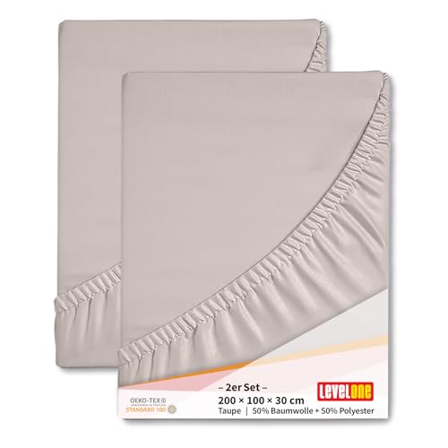 Level One Spannbettlaken 2er Set 100x200cm Spannbetttuch Bettlaken mit Gummispannung, Matratzenhöhe bis 25 cm, 50% Baumwolle 50% Polyester Jersey, Farbe Taupe Level One Spannbettlaken 2er Set 100x200cm Spannbetttuch Bettlaken mit Gummispannung, Matratzenhöhe bis 25 cm, 50% Baumwolle 50% Polyester Jersey, Farbe Taupe von Level One