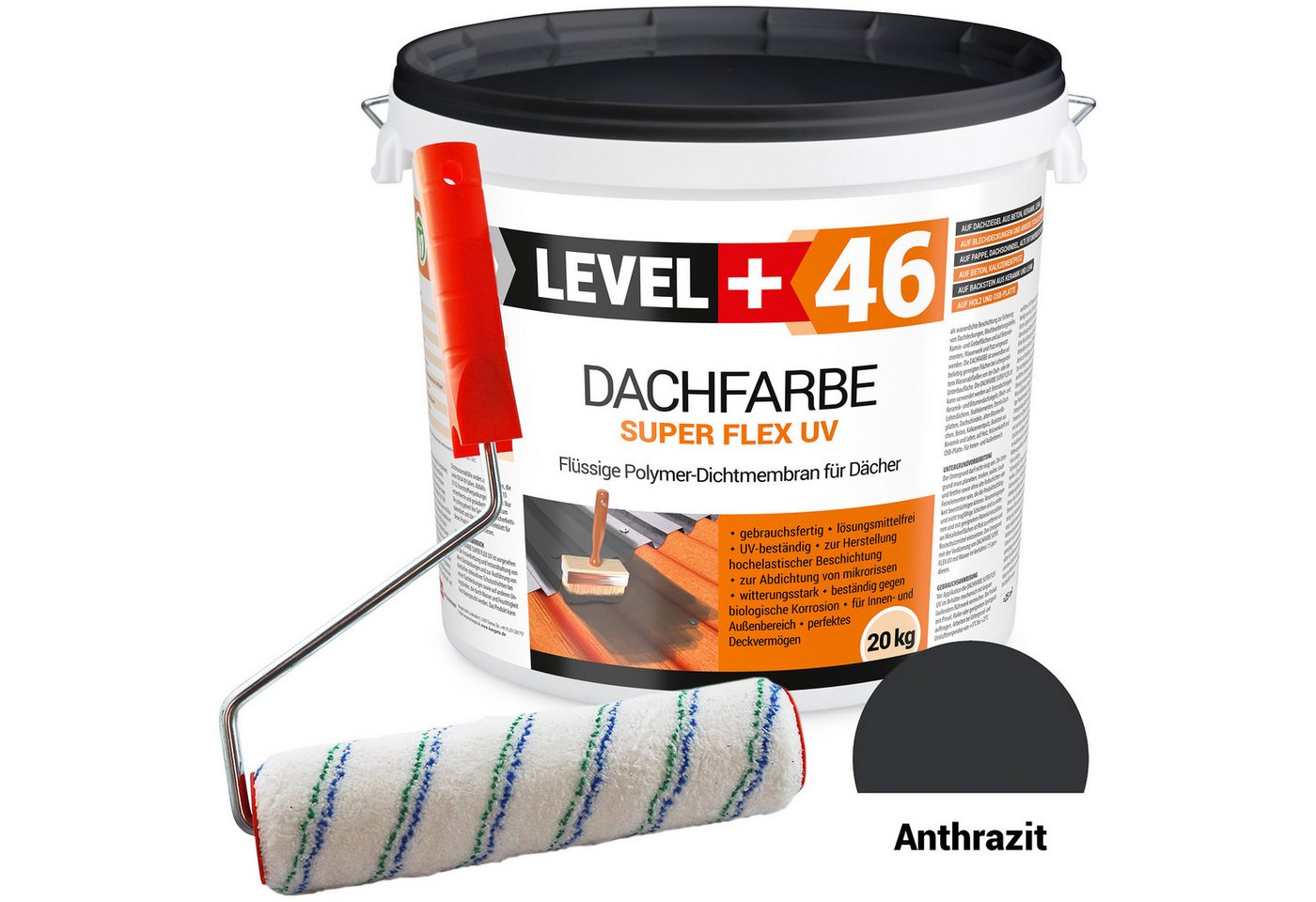 Level+ Dachfarbe Dachfarbe Sockelfarbe elastische L+46 ANTHRAZIT - 20KG + Farbroller Level+ Dachfarbe Dachfarbe Sockelfarbe elastische L+46 ANTHRAZIT - 20KG + Farbroller von Level+