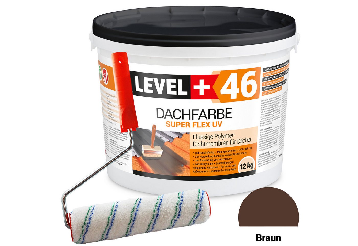 Level+ Dachfarbe Dachfarbe Sockelfarbe elastische L+46 BRAUN - 12KG + Farbroller Level+ Dachfarbe Dachfarbe Sockelfarbe elastische L+46 BRAUN - 12KG + Farbroller von Level+