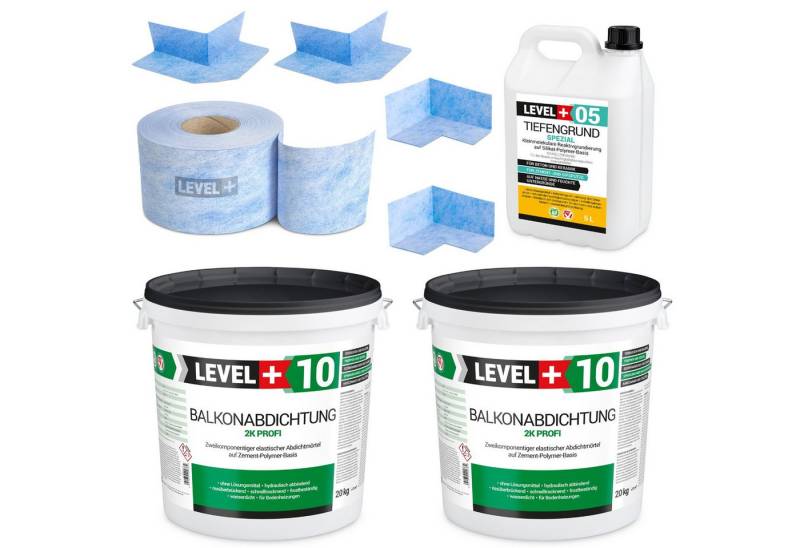 Level+ Dichtstoff Dichtset 40kg Balkonabdichtung 2K Badabdichtung SET35 von Level+