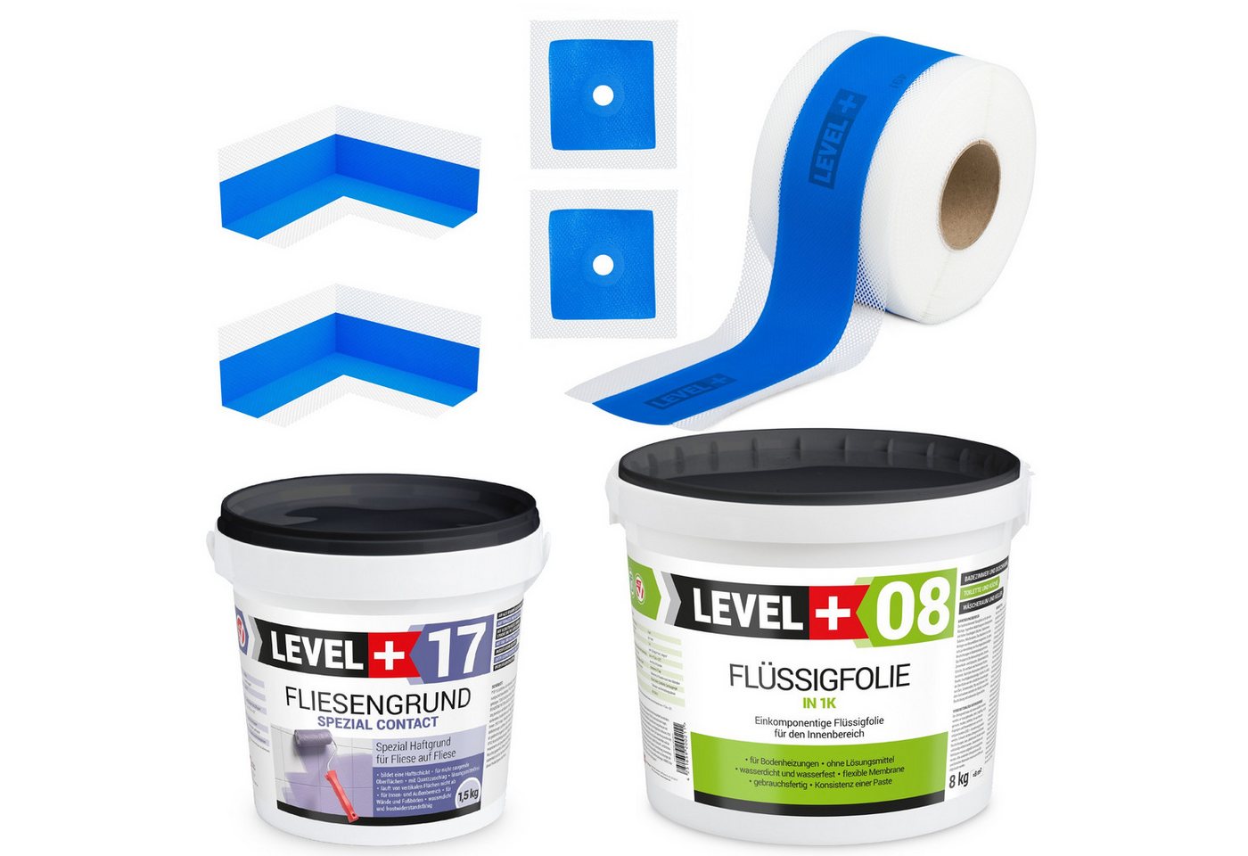 Level+ Dichtstoff Dichtset Duschabdichtung Dichtband Flüssigfolie 8kg SET335 Level+ Dichtstoff Dichtset Duschabdichtung Dichtband Flüssigfolie 8kg SET335 von Level+