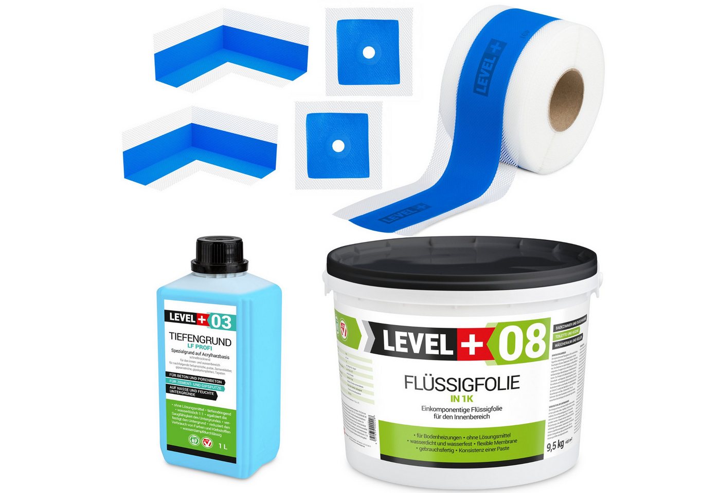Level+ Dichtstoff Dichtset für Duschabdichtung Dichtband Flüssigfolie 9,5kg SET323 Level+ Dichtstoff Dichtset für Duschabdichtung Dichtband Flüssigfolie 9,5kg SET323 von Level+