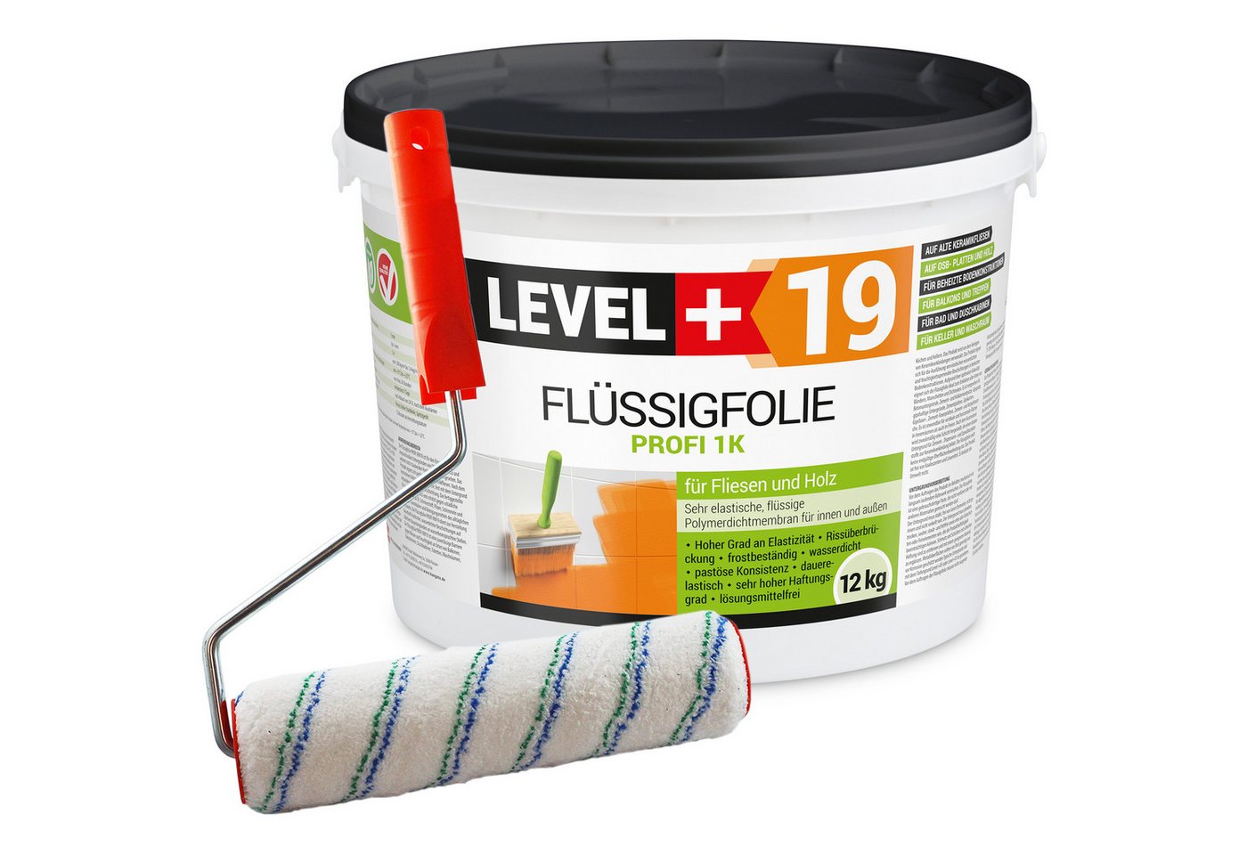 Level+ Dichtstoff Flüssigfolie Dichtfolie Abdichtung Fliesen L+19 - 12KG + Farbroller Level+ Dichtstoff Flüssigfolie Dichtfolie Abdichtung Fliesen L+19 - 12KG + Farbroller von Level+