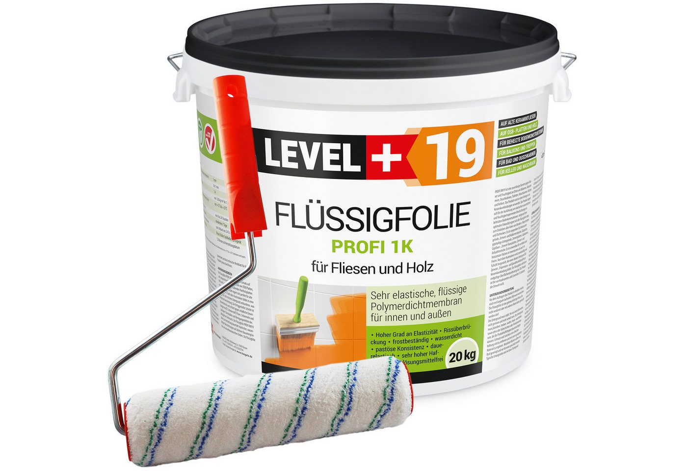 Level+ Dichtstoff Flüssigfolie Dichtfolie Abdichtung Fliesen L+19 - 20KG + Farbroller Level+ Dichtstoff Flüssigfolie Dichtfolie Abdichtung Fliesen L+19 - 20KG + Farbroller von Level+