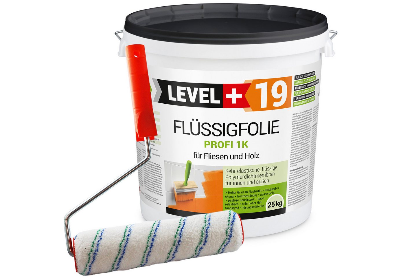 Level+ Dichtstoff Flüssigfolie Dichtfolie Abdichtung Fliesen L+19 - 25KG + Farbroller Level+ Dichtstoff Flüssigfolie Dichtfolie Abdichtung Fliesen L+19 - 25KG + Farbroller von Level+