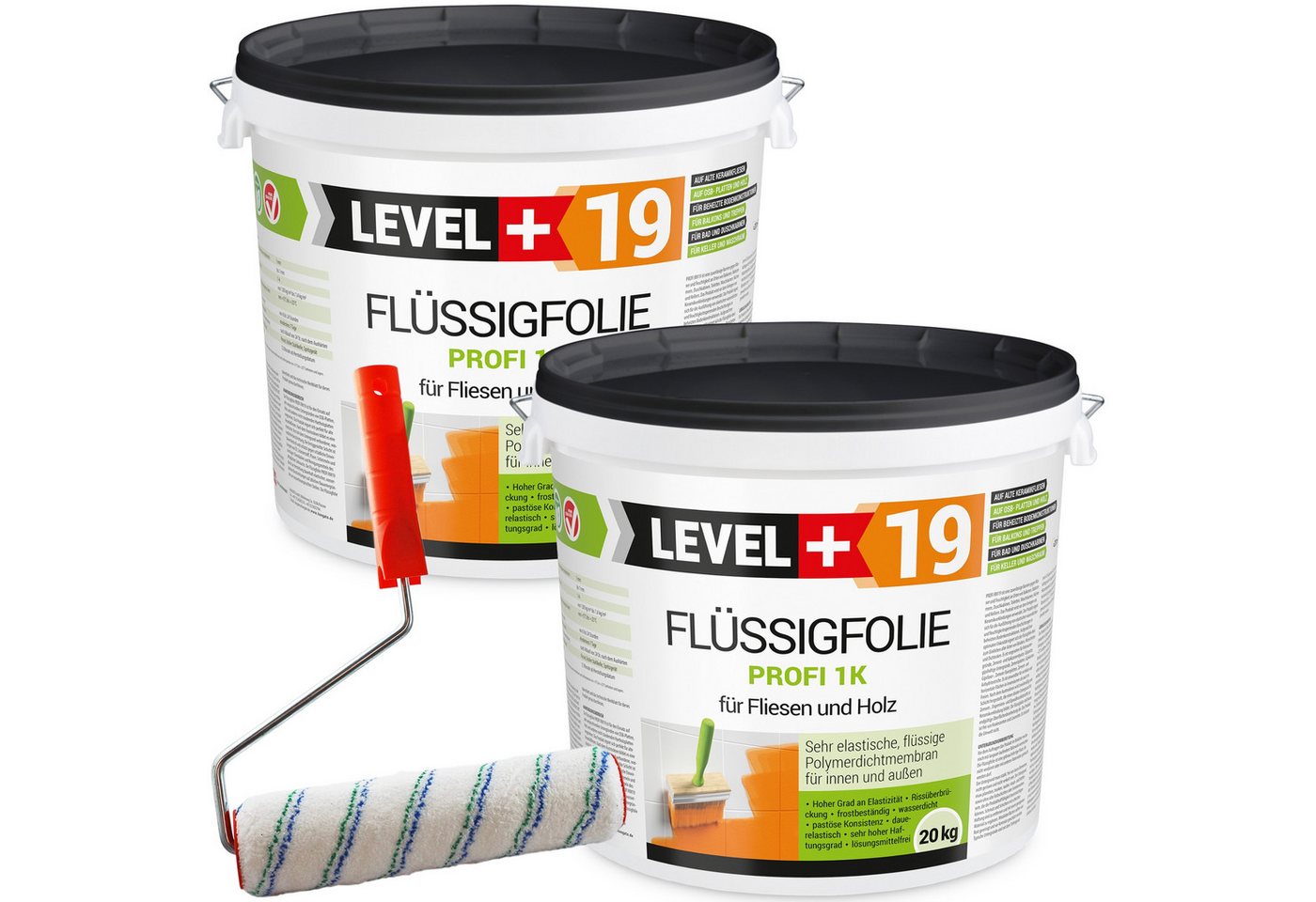 Level+ Dichtstoff Flüssigfolie Dichtfolie Abdichtung Fliesen L+19 - 40KG + Farbroller Level+ Dichtstoff Flüssigfolie Dichtfolie Abdichtung Fliesen L+19 - 40KG + Farbroller von Level+