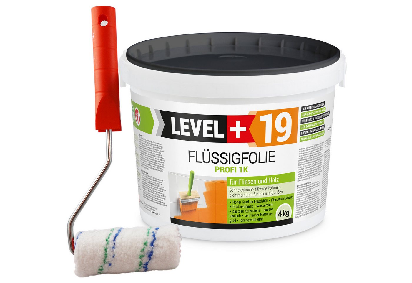 Level+ Dichtstoff Flüssigfolie Dichtfolie Abdichtung Fliesen L+19 - 4KG + Farbroller Level+ Dichtstoff Flüssigfolie Dichtfolie Abdichtung Fliesen L+19 - 4KG + Farbroller von Level+