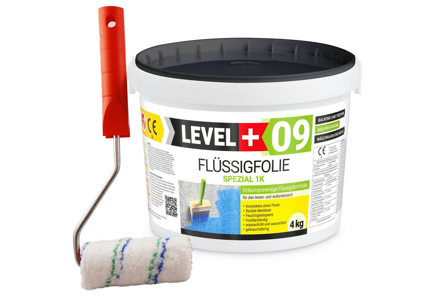 Level+ Dichtstoff LEVEL+ Flüssigfolie Abdichtung Dichtfolie L+09 4KG + Farbroller Level+ Dichtstoff LEVEL+ Flüssigfolie Abdichtung Dichtfolie L+09 4KG + Farbroller von Level+