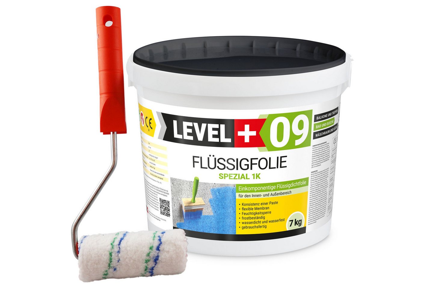 Level+ Dichtstoff LEVEL+ Flüssigfolie Abdichtung Dichtfolie L+09 7KG + Farbroller Level+ Dichtstoff LEVEL+ Flüssigfolie Abdichtung Dichtfolie L+09 7KG + Farbroller von Level+