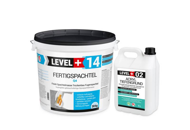 Level+ Fertigspachtel Fertigspachtel 20kg Spachtelmasse und Acryl Tiefengrund SET600 von Level+