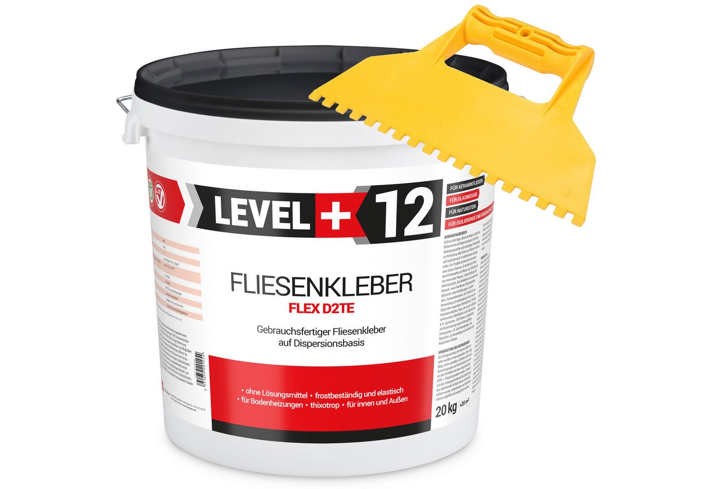 Level+ Fliesenkleber Fliesenkleber Fertig Dispersionkleber L+12 - 20KG + Zahnspachtel, 22 kg Level+ Fliesenkleber Fliesenkleber Fertig Dispersionkleber L+12 - 20KG + Zahnspachtel, 22 kg von Level+