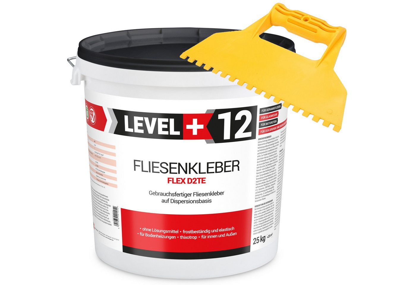 Level+ Fliesenkleber Fliesenkleber Fertig Dispersionkleber L+12 - 25KG + Zahnspachtel, 27 kg Level+ Fliesenkleber Fliesenkleber Fertig Dispersionkleber L+12 - 25KG + Zahnspachtel, 27 kg von Level+