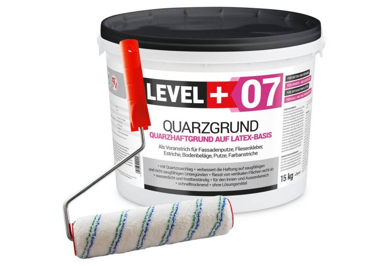 Level+ Haftgrund Quarzgrund Grundierung Putzhaftgrund Holz OSB 15KG + Farbroller L+07 von Level+