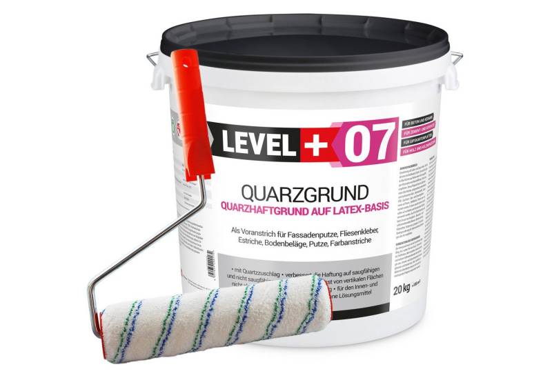 Level+ Haftgrund Quarzgrund Grundierung Putzhaftgrund Holz OSB 20KG + Farbroller L+07 von Level+