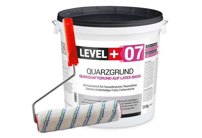 Level+ Haftgrund Quarzgrund Grundierung Putzhaftgrund Holz OSB 25KG + Farbroller L+07 von Level+