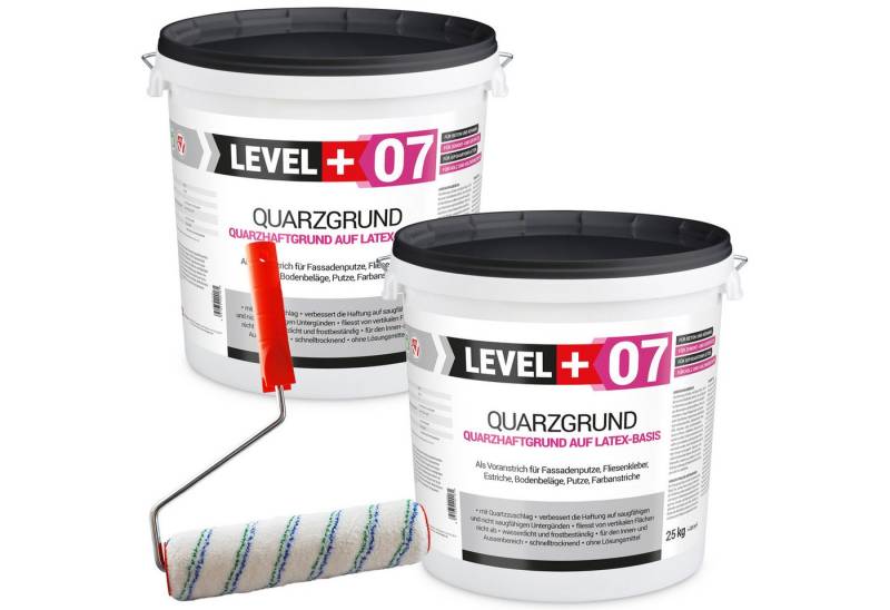 Level+ Haftgrund Quarzgrund Grundierung Putzhaftgrund Holz OSB 50KG + Farbroller L+07 von Level+