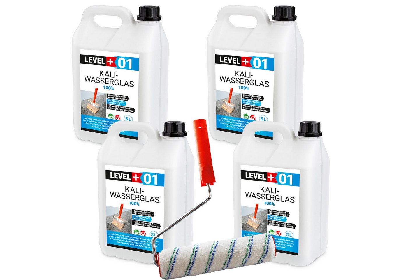 Level+ Isoliergrundierung Kaliwasserglas 20L Unverdünnt BetonVersiegelung L+01 + Farbroller Level+ Isoliergrundierung Kaliwasserglas 20L Unverdünnt BetonVersiegelung L+01 + Farbroller von Level+
