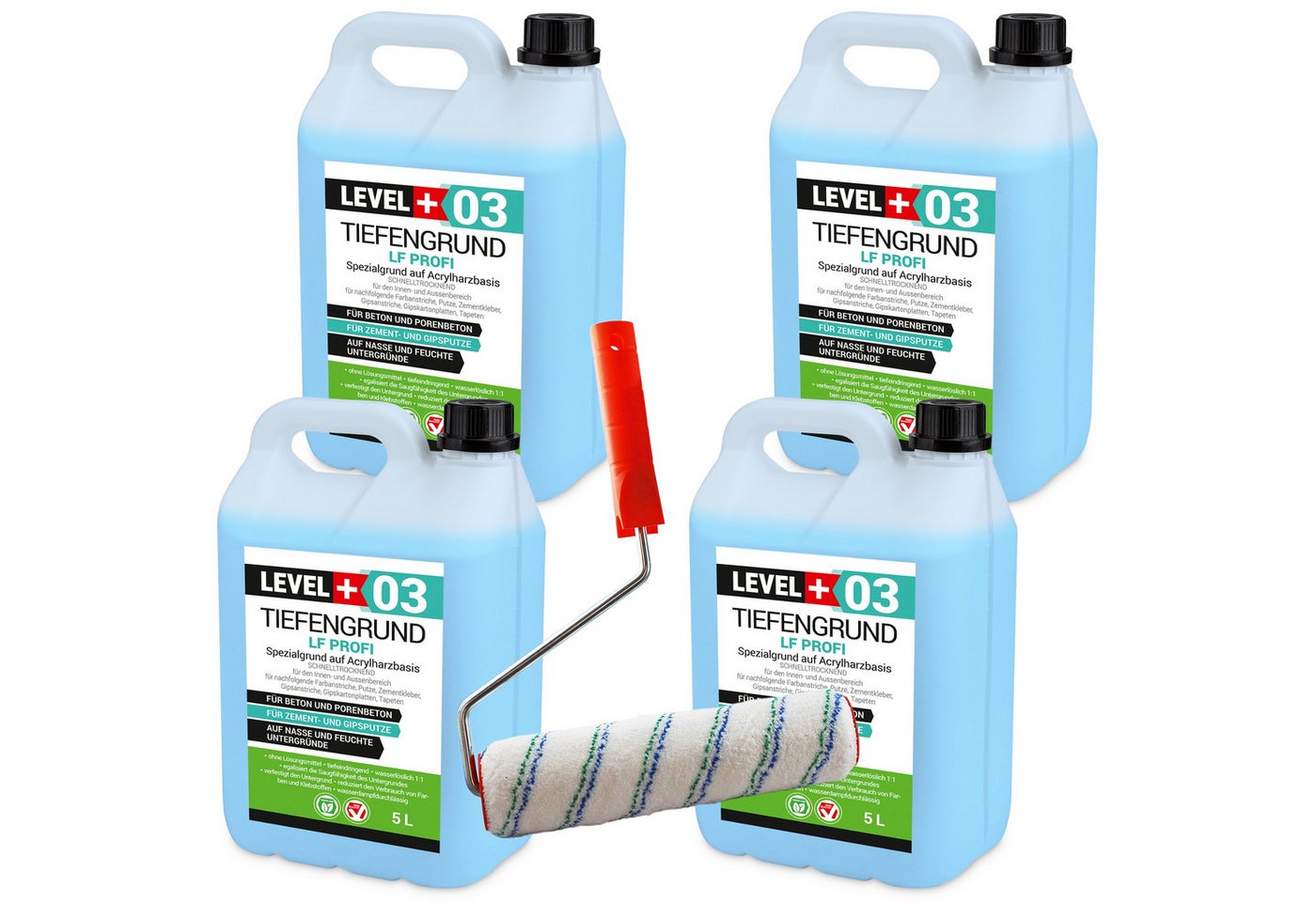 Level+ Tiefengrund LEVEL+ Tiefengrund LF Gipsputz Grundierung L+03 - 20L + Farbroller Level+ Tiefengrund LEVEL+ Tiefengrund LF Gipsputz Grundierung L+03 - 20L + Farbroller von Level+