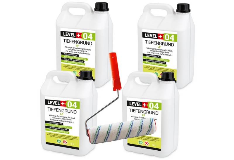 Level+ Tiefengrund LEVEL+ Universal Grundierung Acryl Tiefgrund L+04 20L + Farbroller von Level+