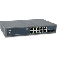 LevelOne Switch 12 Gigabit Ethernet-Ports mit 8 PoE-Ports 150W, 2 Gigabit-Ports, 2 Gigabit SFP (GEP-1221) von LevelOne