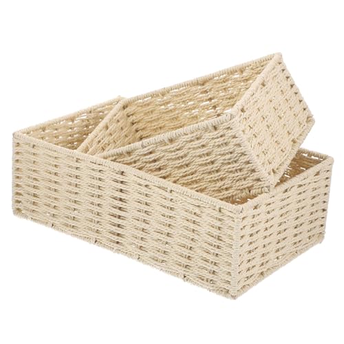 Levemolo 2 Stück Papierseil Aufbewahrungskorb Geflochtener Desktop Organizer Natürlicher Multifunktionaler Körbe für Obst Handtücher Geeignet für Wohnzimmer Büro Bad Küche von Levemolo