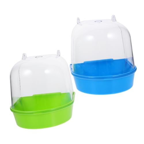 Levemolo 2 Stück Teiliges Vogelbadewannen Kleine Vögel Praktische Langlebige Badewanne aus Transparentem Material Geeignet für Papageien und Wellensittiche Bunte Badebecken von Levemolo