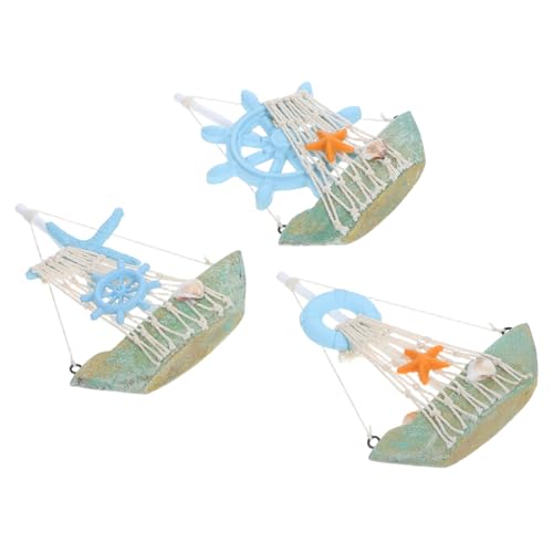 Levemolo 3stücke Segelboot-Modell-Dekoration Aus Holz Bootssteuerrad-Ornament Nautisches Holzdekor Im Mediterranen Stil Für Wohnzimmer Oder Büros Segelboot-Figur Für Tische Oder Regale von Levemolo