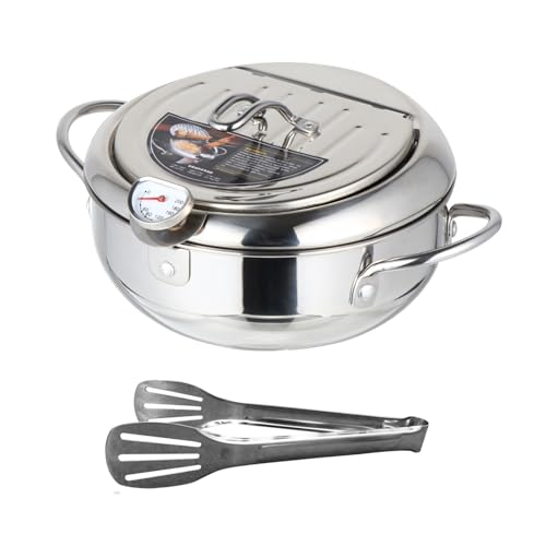 Levemolo Einstellbare Temperatur Fritteuse Edelstahl Tempura Frittierpfanne mit Thermometer Kompatibel für Gas und Elektroherde Inklusive Ölablagerost für Knuspriges Fettarmes Frittieren Levemolo Einstellbare Temperatur Fritteuse Edelstahl Tempura Frittierpfanne mit Thermometer Kompatibel für Gas und Elektroherde Inklusive Ölablagerost für Knuspriges Fettarmes Frittieren von Levemolo