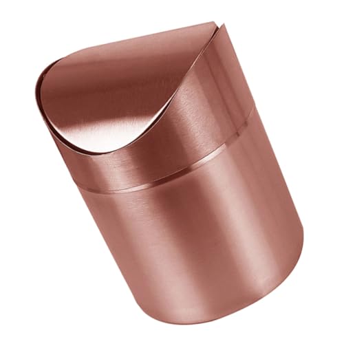 Levemolo Kleiner Edelstahl Abfalleimer mit Deckel Platzsparender Tischmülleimer in Roségold Geruchsdichter Müllbehälter für Büro Schlafzimmer Auto als Makeup Pinselhalter und Papierkorb von Levemolo