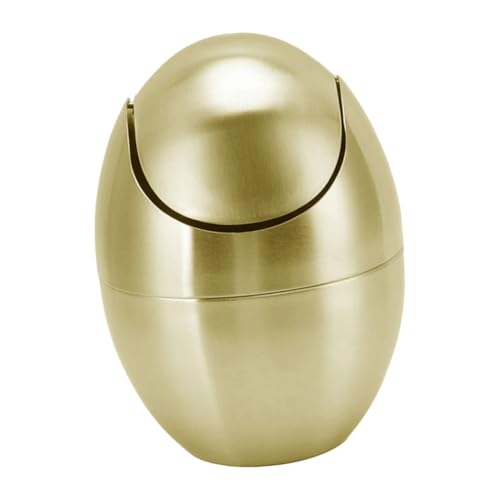 Levemolo Mini Mülleimer aus Eiförmiger Desktop Abfalleimer mit Schwingdeckel Kompakter Papierkorb für Büro Schlafzimmer und Wohnbereich Modernes Design Gold Leicht zu Reinigen von Levemolo