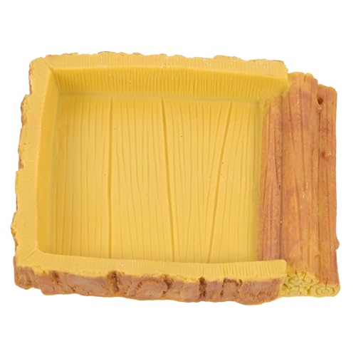 Levemolo Reptilien Wasserschale aus Harz Terrarium Futter und Wassernapf für Landschildkröten Trinkbecken für Reptiliengehege Langlebige Terrarienbade und Futterstation Gelbholzoptik von Levemolo