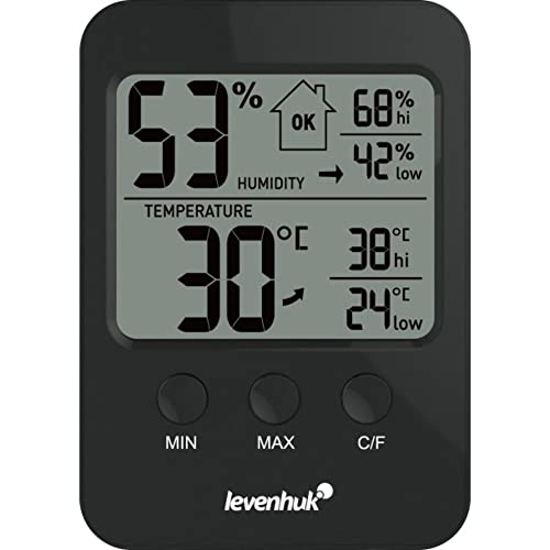 Levenhuk Wezzer Base L30 Black Drahtloses Digitales Thermohygrometer mit Integriertem LCD-Display und Komfortstufenskala von Levenhuk