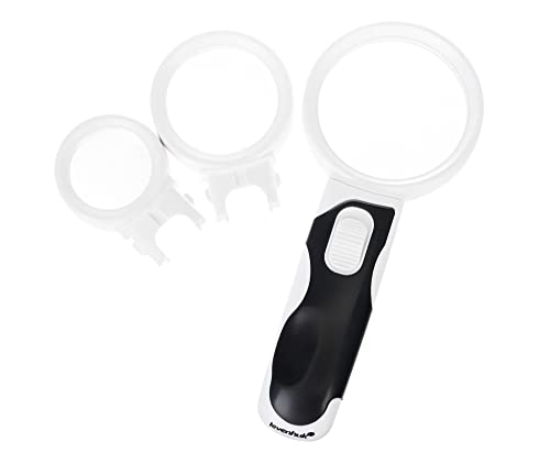 Levenhuk Zeno Multi ML9 Lupe — 3-in-1 Set mit LED-Licht und 3- / 10- /16-Facher Vergrößerung von Levenhuk