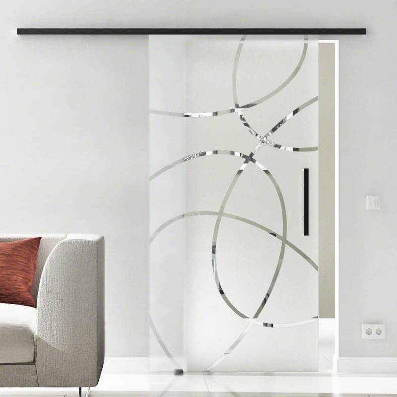 Levidor Glasschiebetür Komplettset 102,5 x 217,5 cm Freiburg Schwarz mit Stangengriff von Levidor