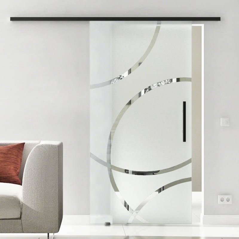 Levidor Glasschiebetür Komplettset 77,5 x 205 cm Dresden Schwarz mit Stangengriff und SoftClose von Levidor