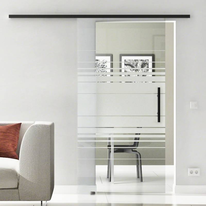 Levidor Glasschiebetür Komplettset 77,5 x 217,5 cm Hamburg Schwarz mit Stangengriff und SoftClose von Levidor