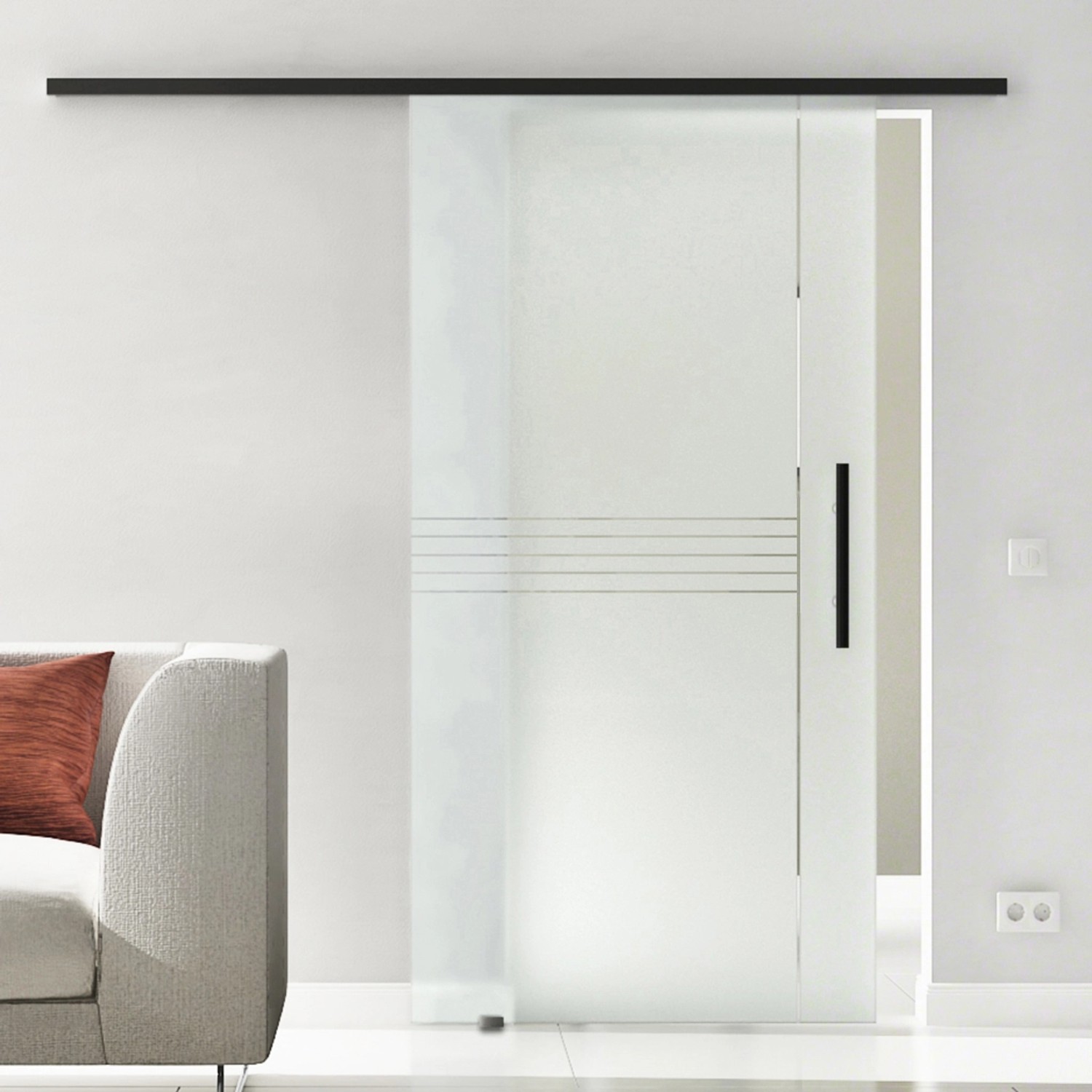 Levidor Glasschiebetür Komplettset 90 x 217,5 cm München Schwarz mit Stangengriff und SoftClose von Levidor