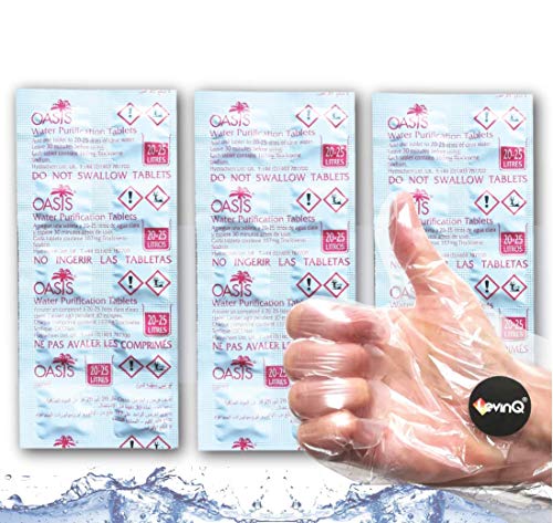 LevinQ Oasis 30x Chlortabletten + Handschuhe, geeignet für Rudergerät mit Wassertank wie waterrower, Vorteilspack mit Handschuhe, Gegen Algen, 3 Jahresbedarf, Puritabs Oasis von LevinQ