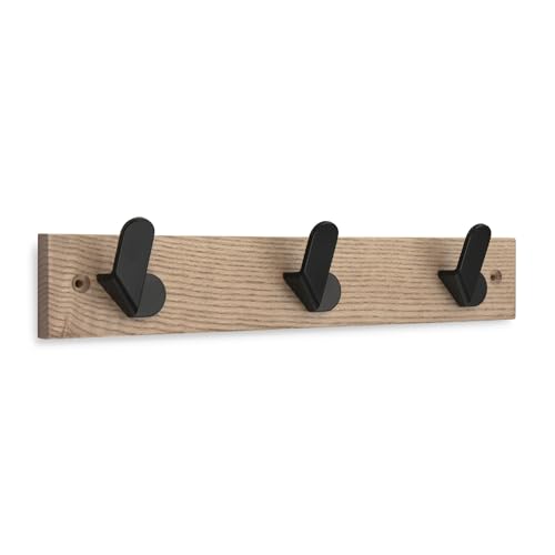 Levitantes Wandhaken aus Esche mit 3 Haken, schwarzes Finish, ideal für die Organisation von Kleidungsstücken und Accessoires zu Hause. von Levitantes