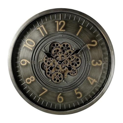 Wanduhr, 66 x 66 x 10 cm, goldfarben und Leder, mit Getriebe, ideal zum Dekorieren und Hinzufügen von Funktionalität in jedem Raum. von Levitantes