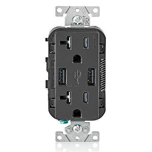 Leviton T5832-E USB-Ladegerät, manipulationssichere Duplex-Buchse, 20 A, Schwarz, 1 Stück von Leviton