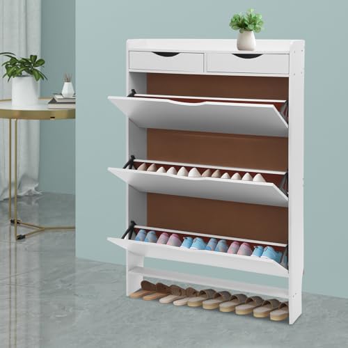 Levkitch Schuhschrank weiß mit 3 Klappen Schuhkipper mit 3 Flip-Schublade Schuhregal Schmal mit 2 klein Aufbewahrung Schuhkommode für den Eingang, Flur, Wohnzimmer 80 * 17 * 125cm Levkitch Schuhschrank weiß mit 3 Klappen Schuhkipper mit 3 Flip-Schublade Schuhregal Schmal mit 2 klein Aufbewahrung Schuhkommode für den Eingang, Flur, Wohnzimmer 80 * 17 * 125cm von Levkitch