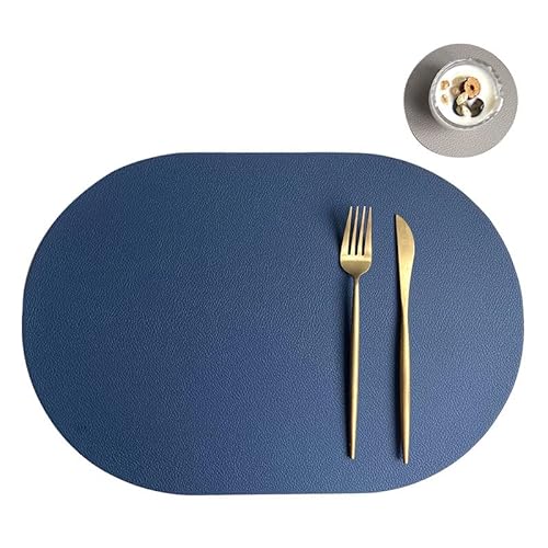 Levkitch Tischsets Abwaschbar 2er Set Platzsets aus Leder-Imitat Platzdeckchen Lederoptik Blau und Grau Tischuntersetzer rutschfest 43 * 30cm von Levkitch