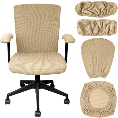 Levoberg 4 Stück Bezug für Bürostuhl Waschbarer elastischer Sitzbezug Computer-Bürostuhl Bezug Drehstuhl Bezüge Beige von Levoberg