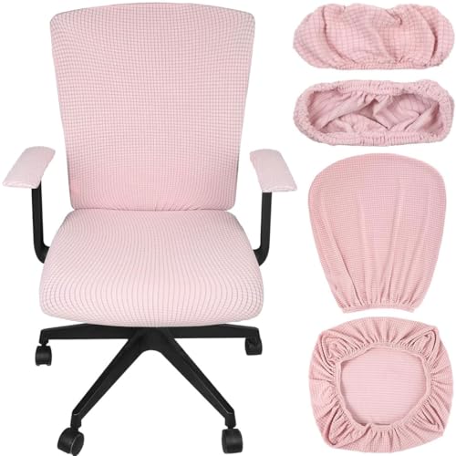 Levoberg 4 Stück Bezug für Bürostuhl Waschbarer elastischer Sitzbezug Computer-Bürostuhl Bezug Drehstuhl Bezüge Rosa von Levoberg