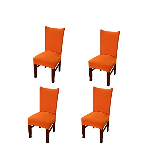 Levoberg Stuhlhussen 4er Set, Stuhlbezug Stretch aus Polyester elastizität und Bügelfrei Universell Stuhlbezüge Stretch Stuhlhussen für Festen Hochzeiten und Feiern Geburtstag Dekoration Orange von Levoberg