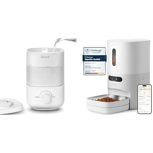 LEVOIT 2,5L Mini Luftbefeuchter bis 25H, 26dB leise Top-Fill Humidifier für Baby Pflanzen + Pawsync Futterautomat Katze & kleiner Hund mit App-Fernfütterung, individuelle Fütterungspläne von Levoit