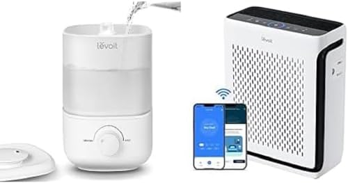 LEVOIT 2,5L Mini Luftbefeuchter bis 25H für Schlafzimmer Kinderzimmer, 26dB leise Top-Fill Humidifier, BPA frei + LEVOIT HEPA Luftreiniger Allergiker für 52㎡ Wohnung Raucherzimmer, 23dB von Levoit